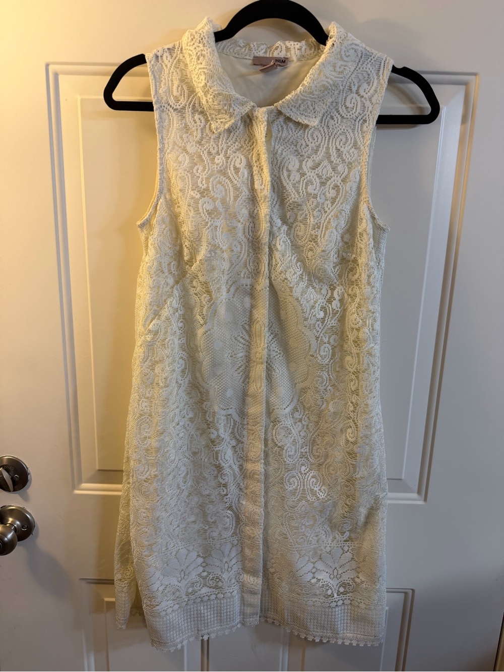 H&M Cream Lace Sleeveless Shift Dress US 6 Coquette Cottagecore Romantic EU 36